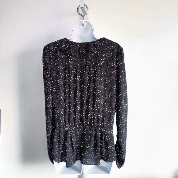 Cabi Black Heart Blouse Size Medium Ruffle V-Neckline Long Sleeves #4154 - Picture 7 of 7